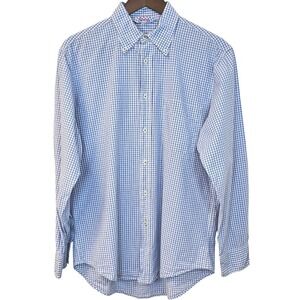 Boden Mens Medium Blue White Gingham Check Long Sleeve Button Up Shirt Preppy